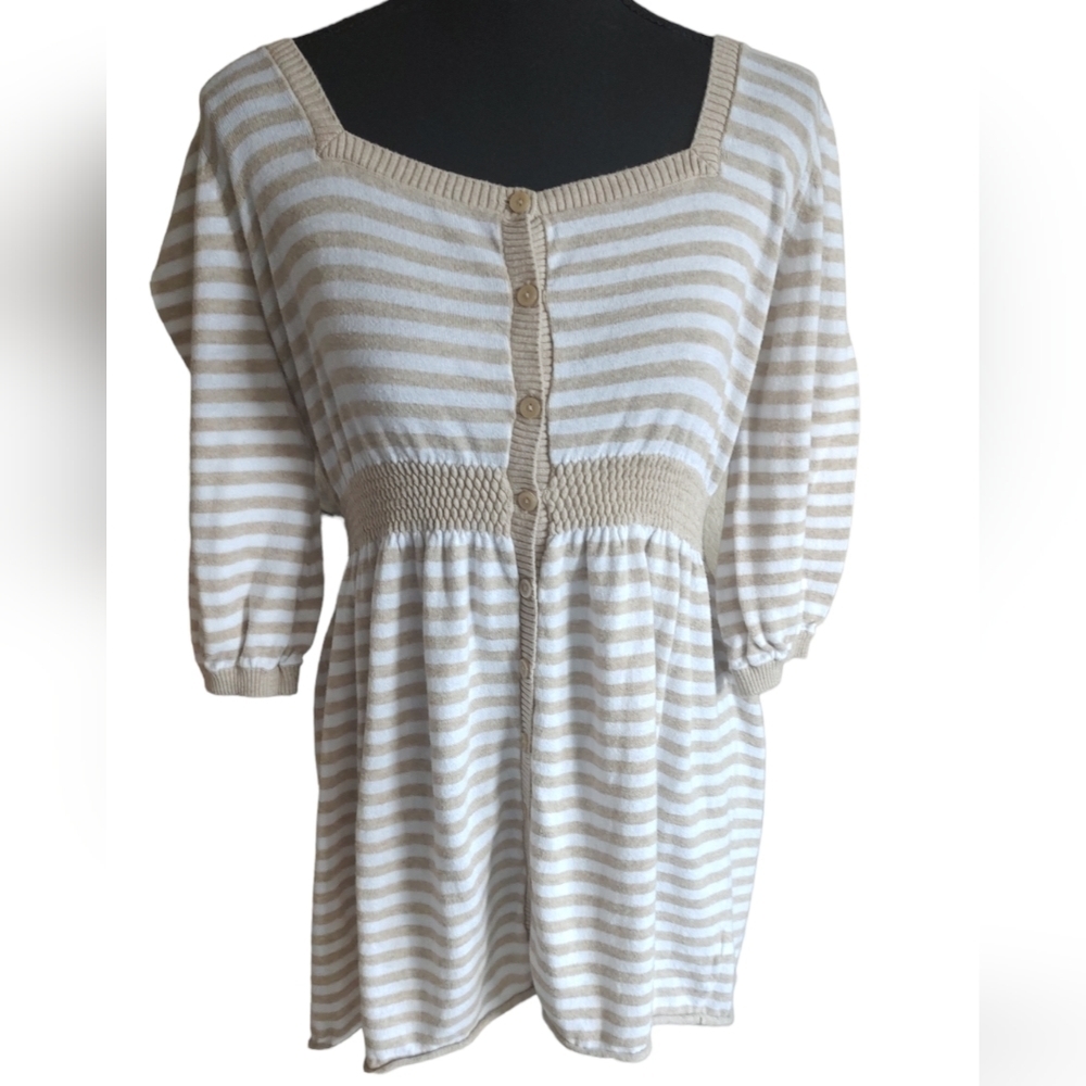 High Sierra Cream & Tan Striped 100% Cotton Top Sz.XL